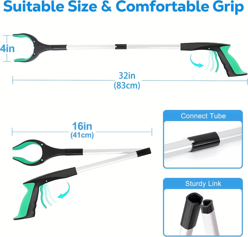 POPDA Grabber Reacher Tool - 32” Extra Long Foldable Gripper and Reaching Tool - Heavy Duty Pick Up Stick Grabbers for Seniors, Trash, Surgery Recovery Must Haves Gifts (Green) - Image 3
